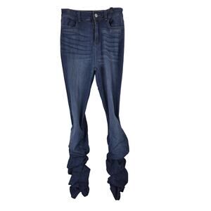 Labijou Gathered Art To Wear Jeans S Womens Medium Wash High Rise Boho